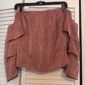 Pink satin ruffle blouse